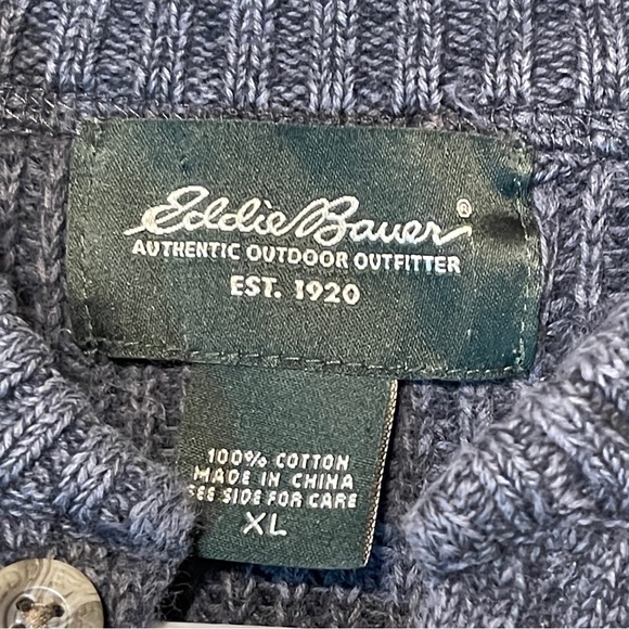 Eddie Bauer Sweater Men’s Size XL Gray Henley Button Cable Knit Ribbed Chunky - Picture 4 of 6